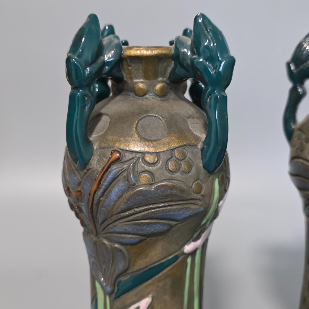 Pair of Art Nouveau Austrian Amphora Reissner & Kessel Vases 24.5cm View VIII