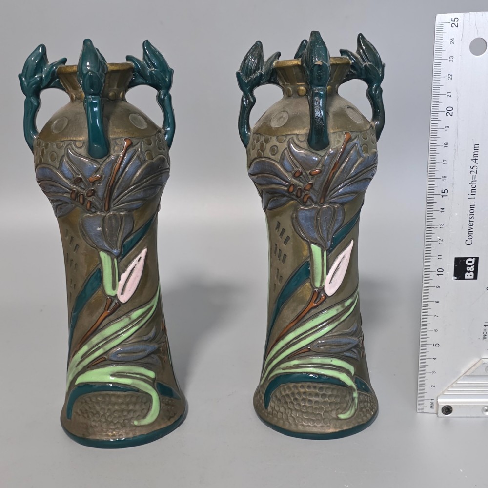Pair of Art Nouveau Austrian Amphora Reissner & Kessel Vases 24.5cm View XIV