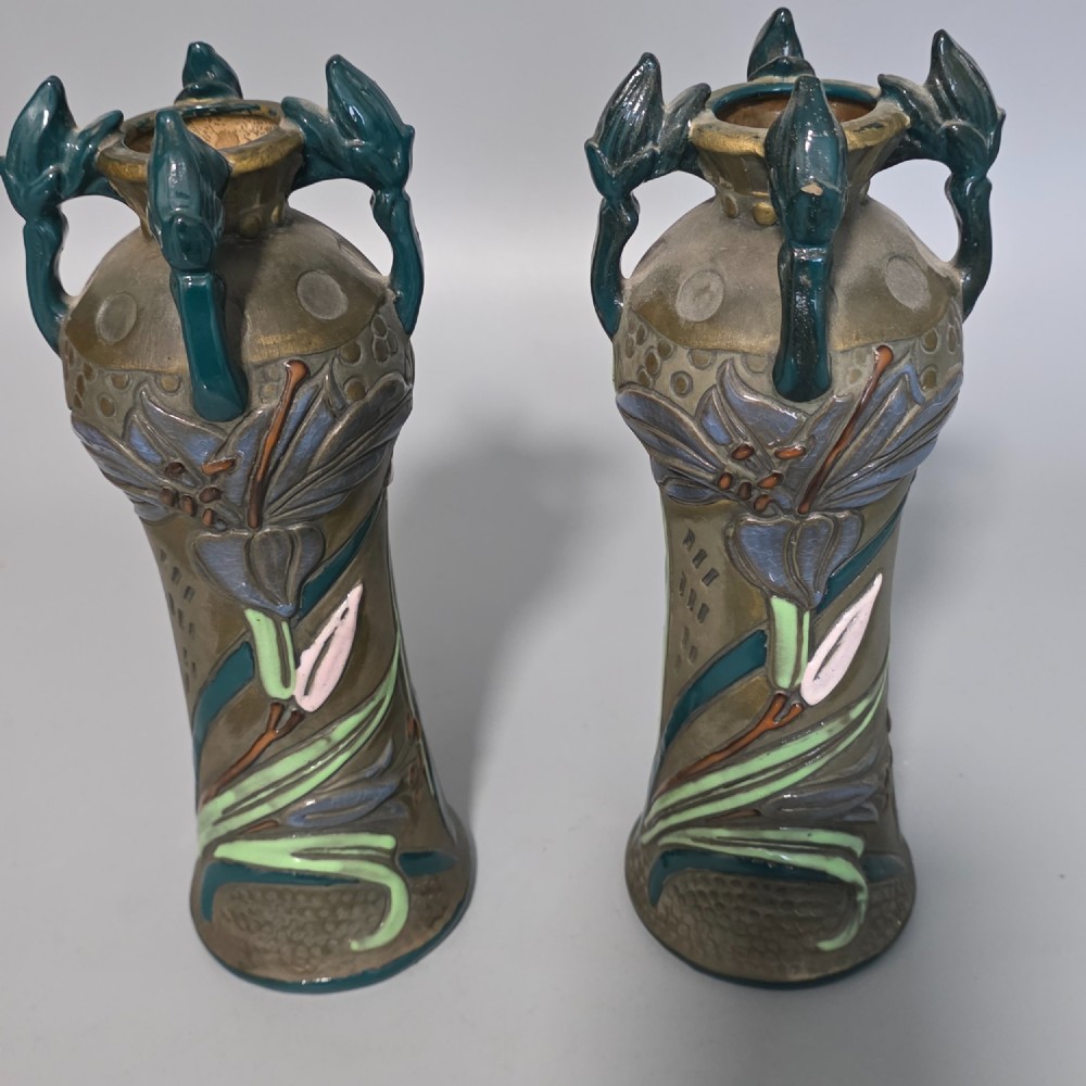Pair of Art Nouveau Austrian Amphora Reissner & Kessel Vases 24.5cm View XV
