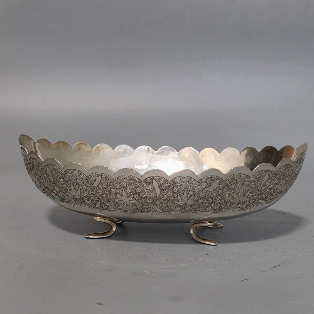 Delightful Quality Antique Persian Silver Engraved Oval Shaped Bowl