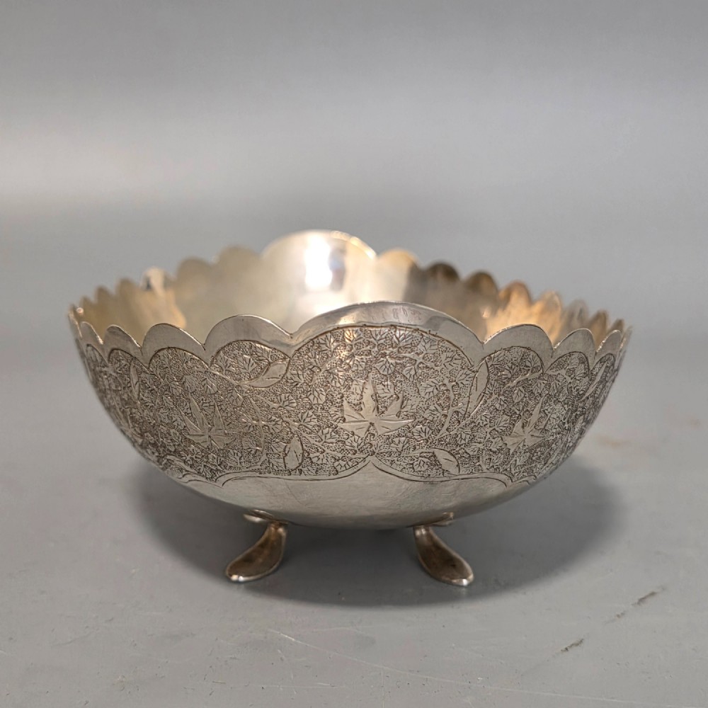 Delightful Quality Antique Persian Silver Engraved Oval Shaped Bowl View II