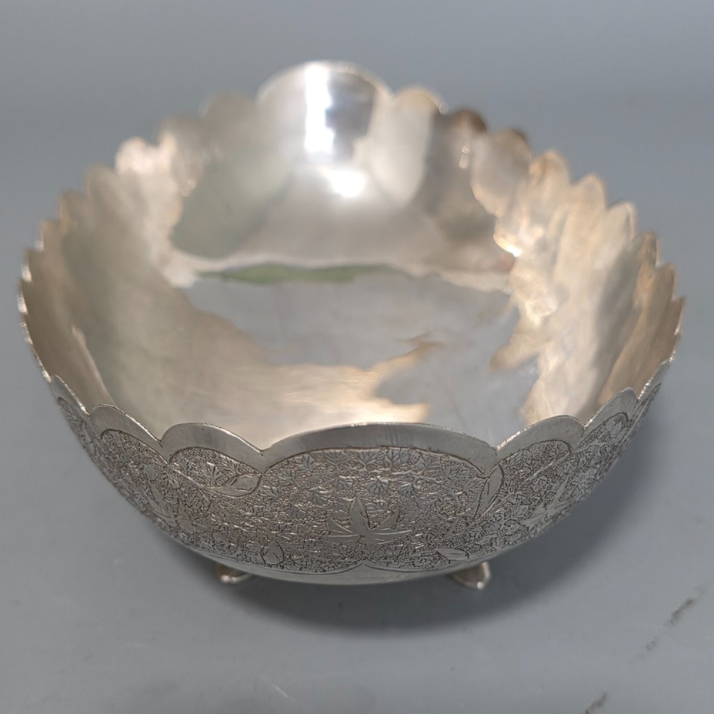 Delightful Quality Antique Persian Silver Engraved Oval Shaped Bowl View III