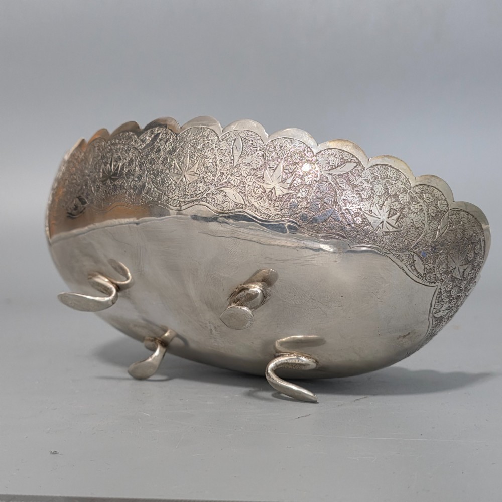 Delightful Quality Antique Persian Silver Engraved Oval Shaped Bowl View VII