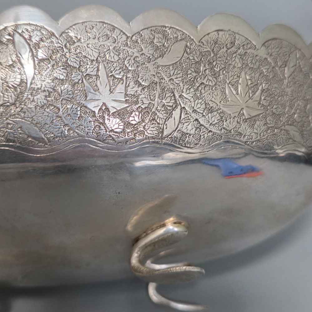 Delightful Quality Antique Persian Silver Engraved Oval Shaped Bowl View IX
