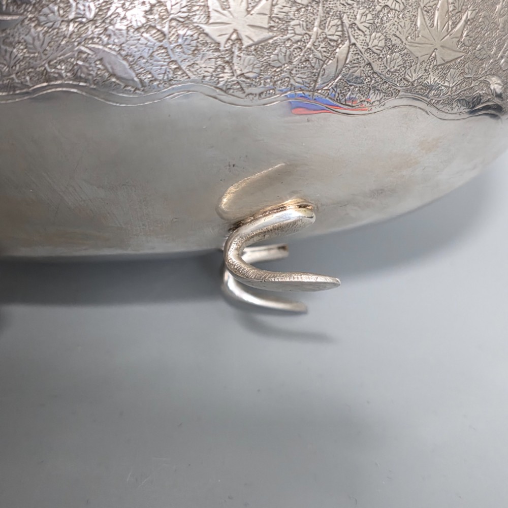 Delightful Quality Antique Persian Silver Engraved Oval Shaped Bowl View XI