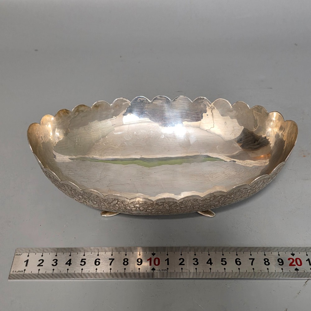Delightful Quality Antique Persian Silver Engraved Oval Shaped Bowl View XII