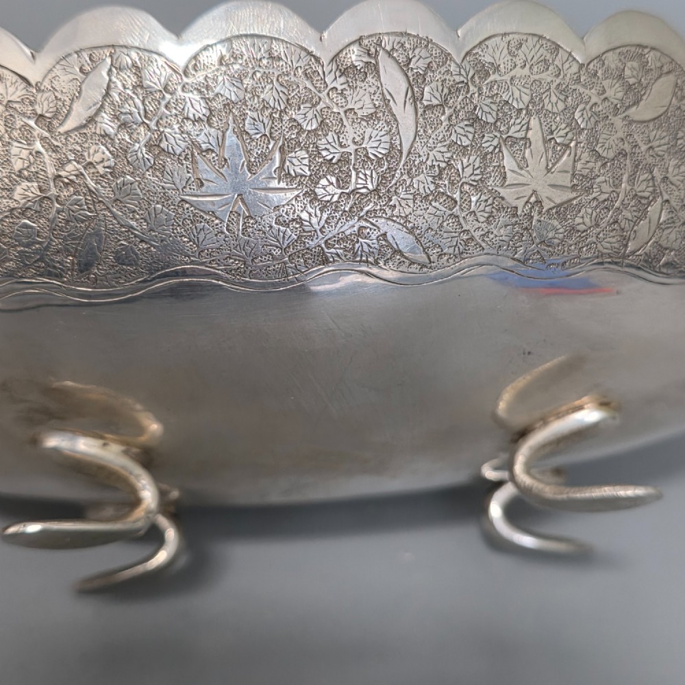 Delightful Quality Antique Persian Silver Engraved Oval Shaped Bowl View XIII