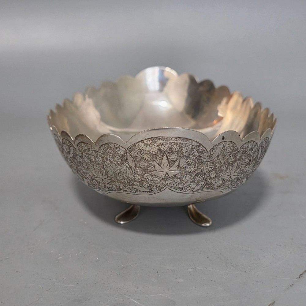 Delightful Quality Antique Persian Silver Engraved Oval Shaped Bowl View XIV