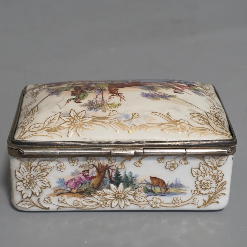 Large KPM 19thc Silver Mounted Painted Table Snuffbox c1880 View VI