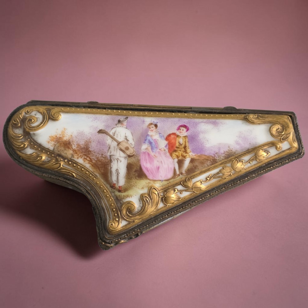Rare 19th Century French Porcelain Snuff Box – Harp Form – Hand Painted