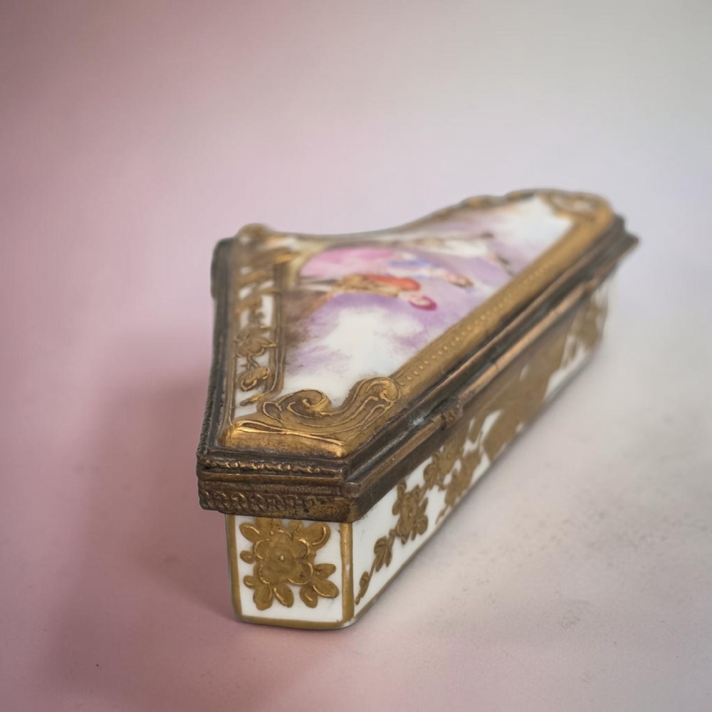 Rare 19th Century French Porcelain Snuff Box – Harp Form – Hand Painted View II