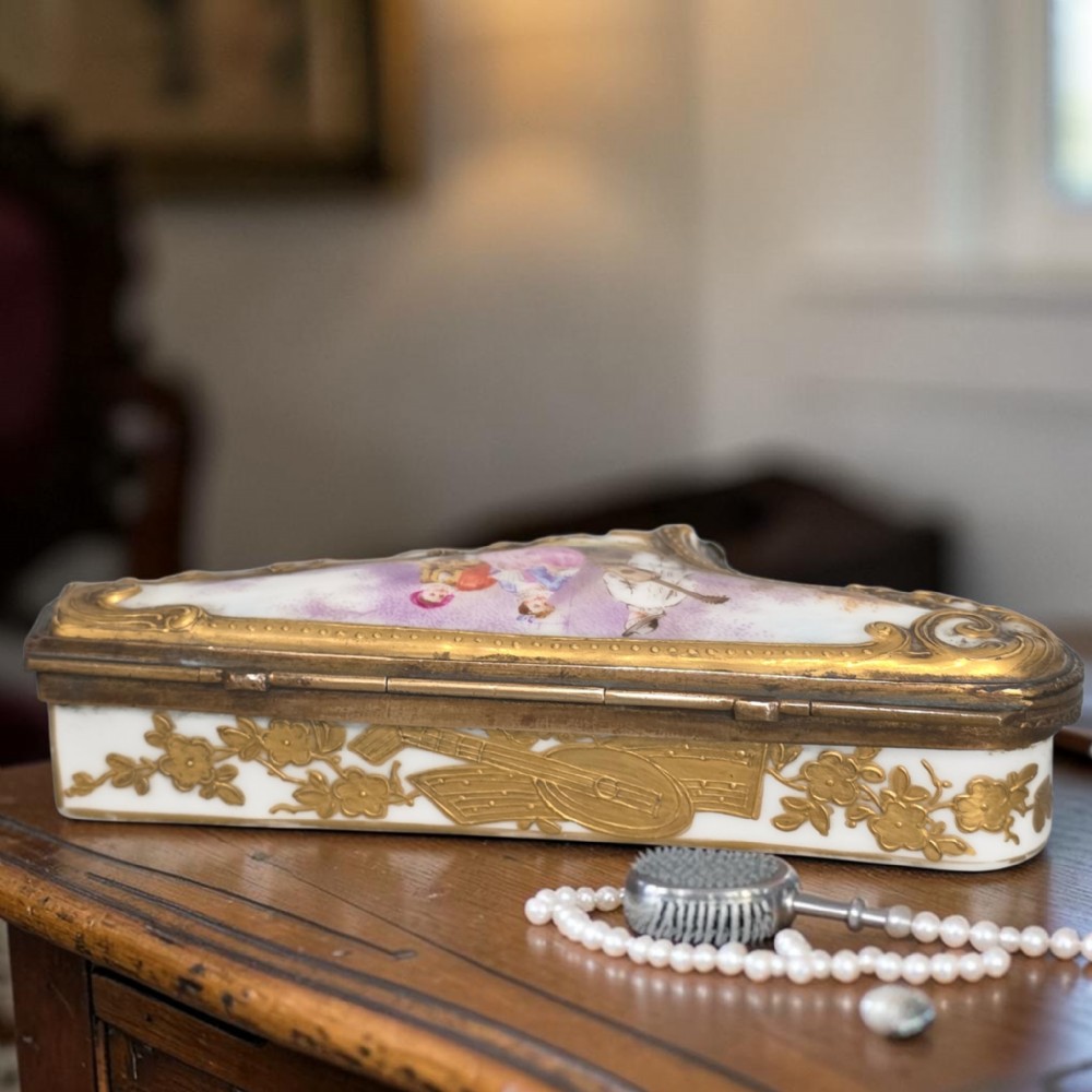 Rare 19th Century French Porcelain Snuff Box – Harp Form – Hand Painted View III