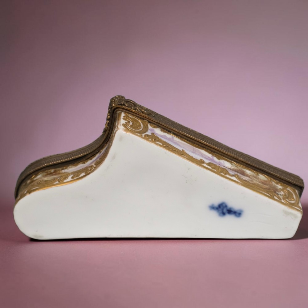 Rare 19th Century French Porcelain Snuff Box – Harp Form – Hand Painted View IV