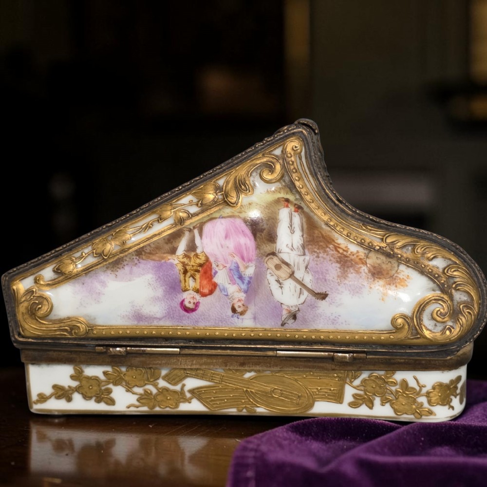 Rare 19th Century French Porcelain Snuff Box – Harp Form – Hand Painted View VI