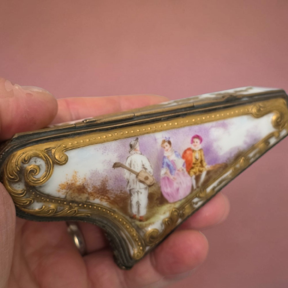 Rare 19th Century French Porcelain Snuff Box – Harp Form – Hand Painted View IX