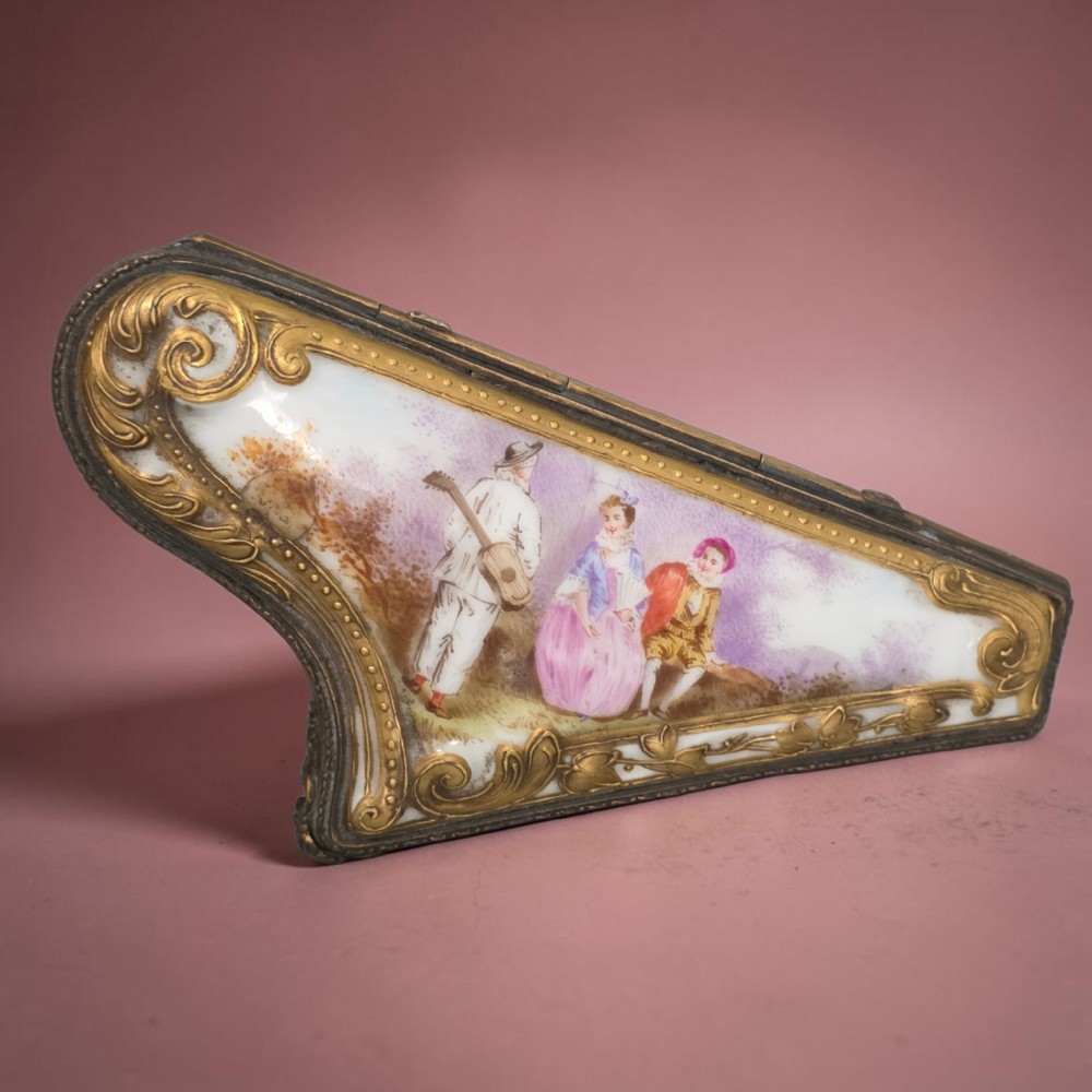 Rare 19th Century French Porcelain Snuff Box – Harp Form – Hand Painted View XI