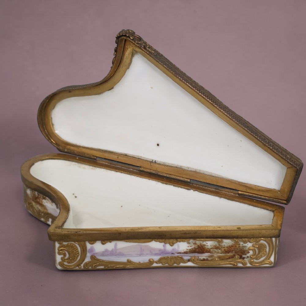 Rare 19th Century French Porcelain Snuff Box – Harp Form – Hand Painted View XIII