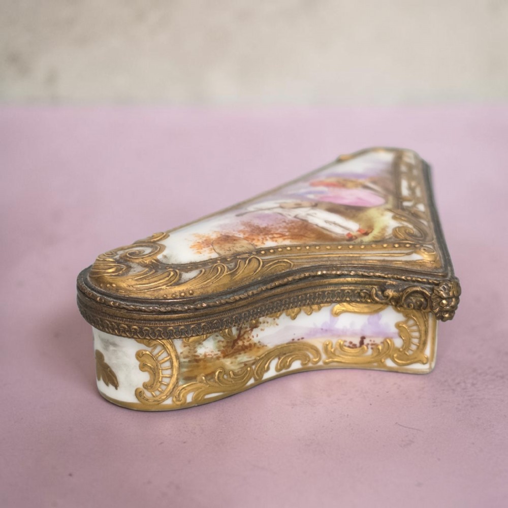 Rare 19th Century French Porcelain Snuff Box – Harp Form – Hand Painted View XIV