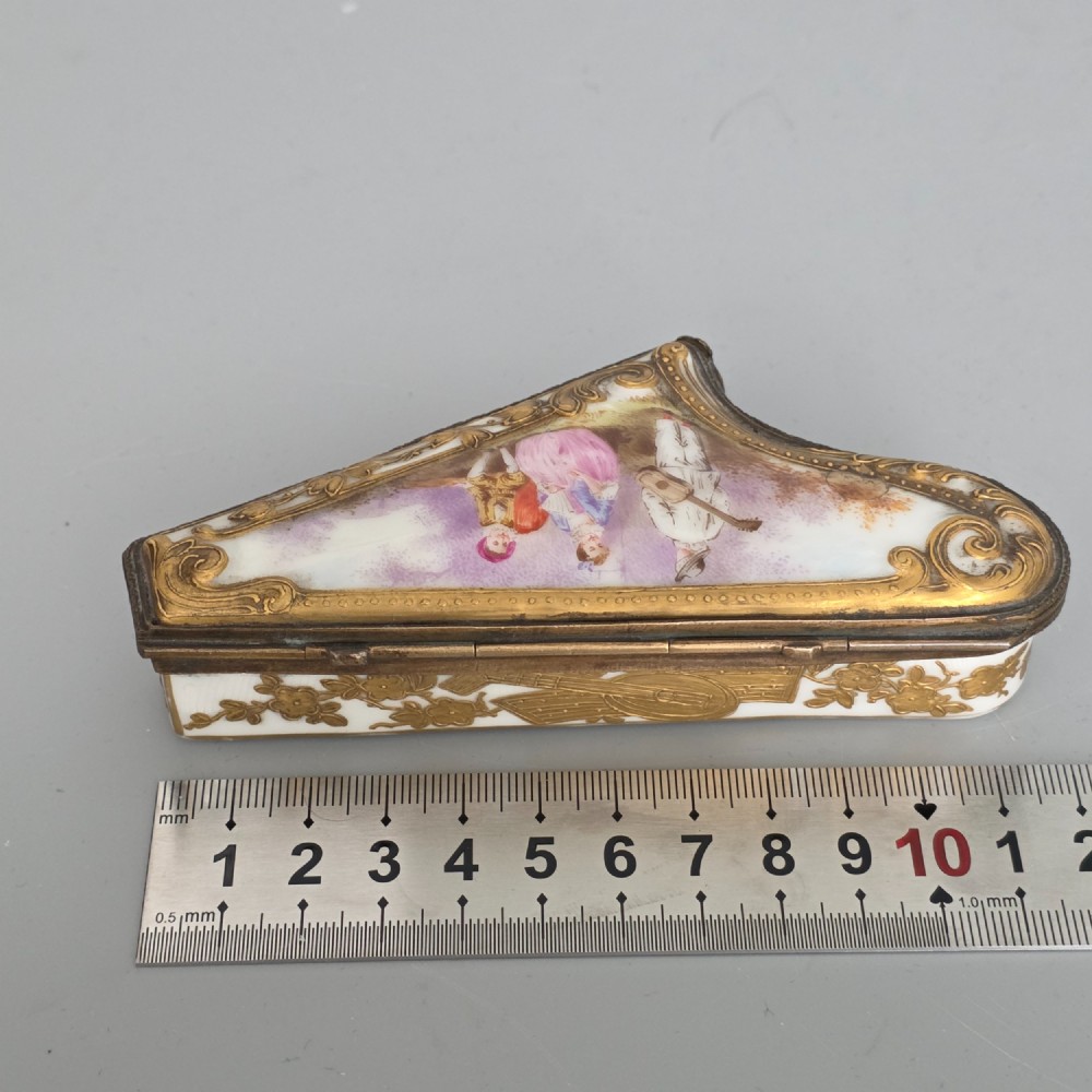 Rare 19th Century French Porcelain Snuff Box – Harp Form – Hand Painted View XV