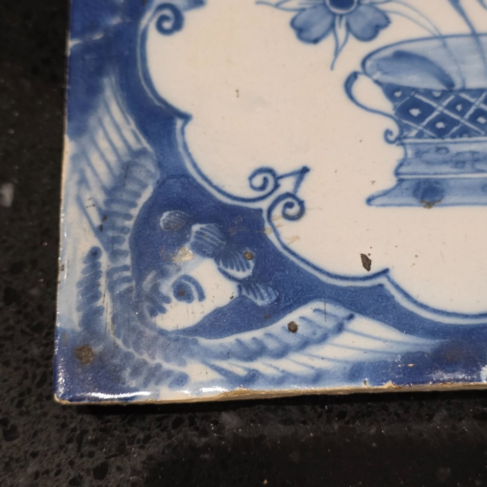 Pr Of 18thc Liverpool Delft Tiles Angel Head Corners And Floral Arrangement, Circa 1750 View IV
