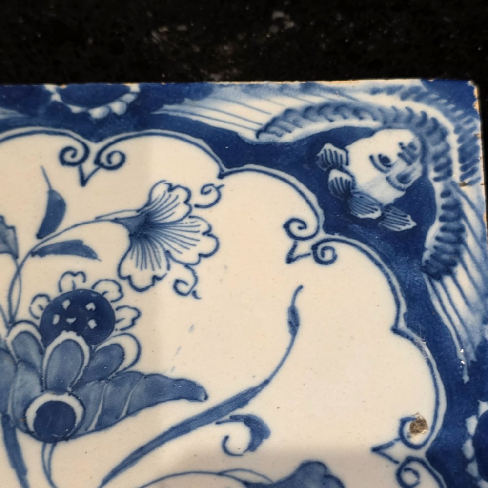 Pr Of 18thc Liverpool Delft Tiles Angel Head Corners And Floral Arrangement, Circa 1750 View VI