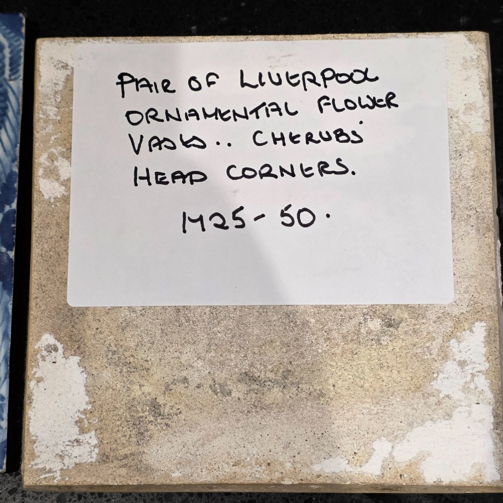 Pr Of 18thc Liverpool Delft Tiles Angel Head Corners And Floral Arrangement, Circa 1750 View XI