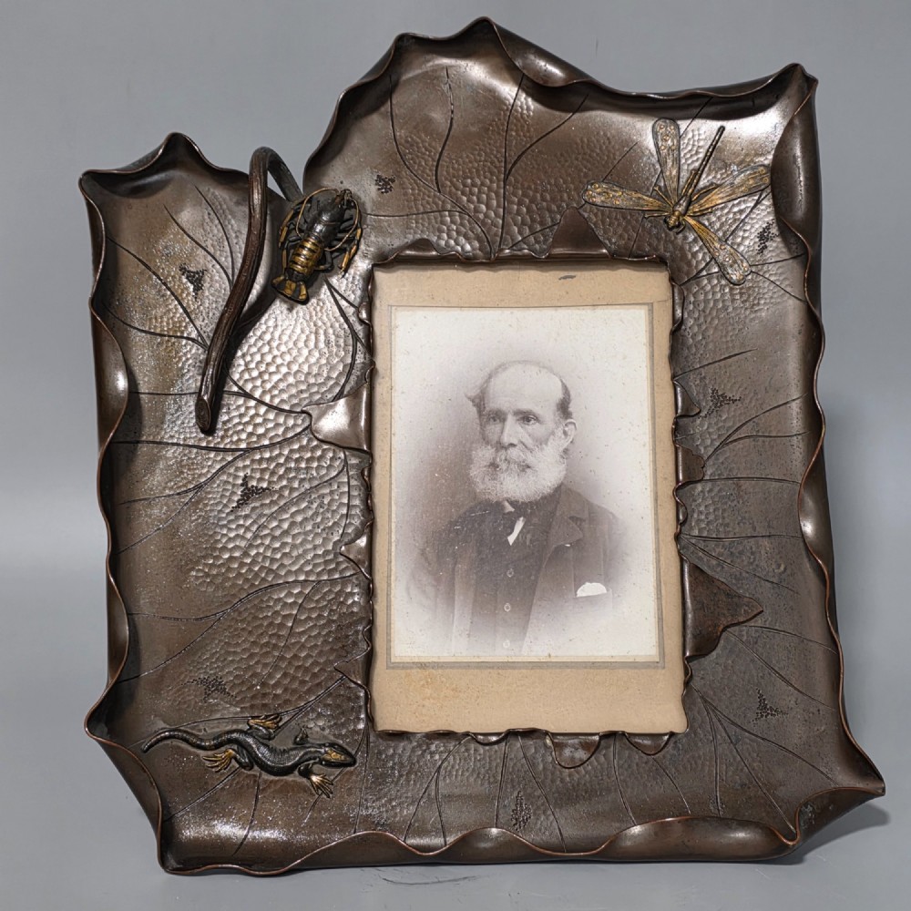 Exceptional Arts & Crafts Bronzed & Copper Frame, Dragonfly, Lobster & Lizard 32cm c1910