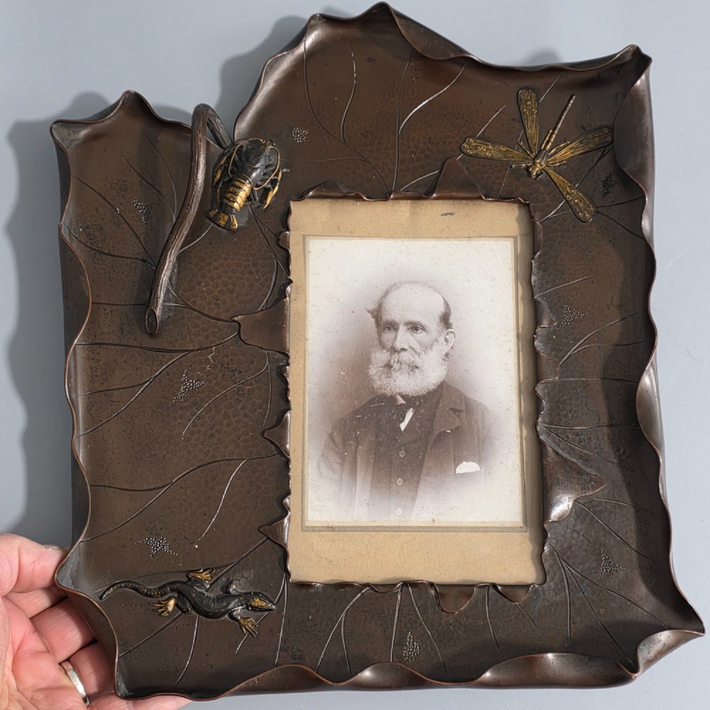 Exceptional Arts & Crafts Bronzed & Copper Frame, Dragonfly, Lobster & Lizard 32cm c1910 View VII