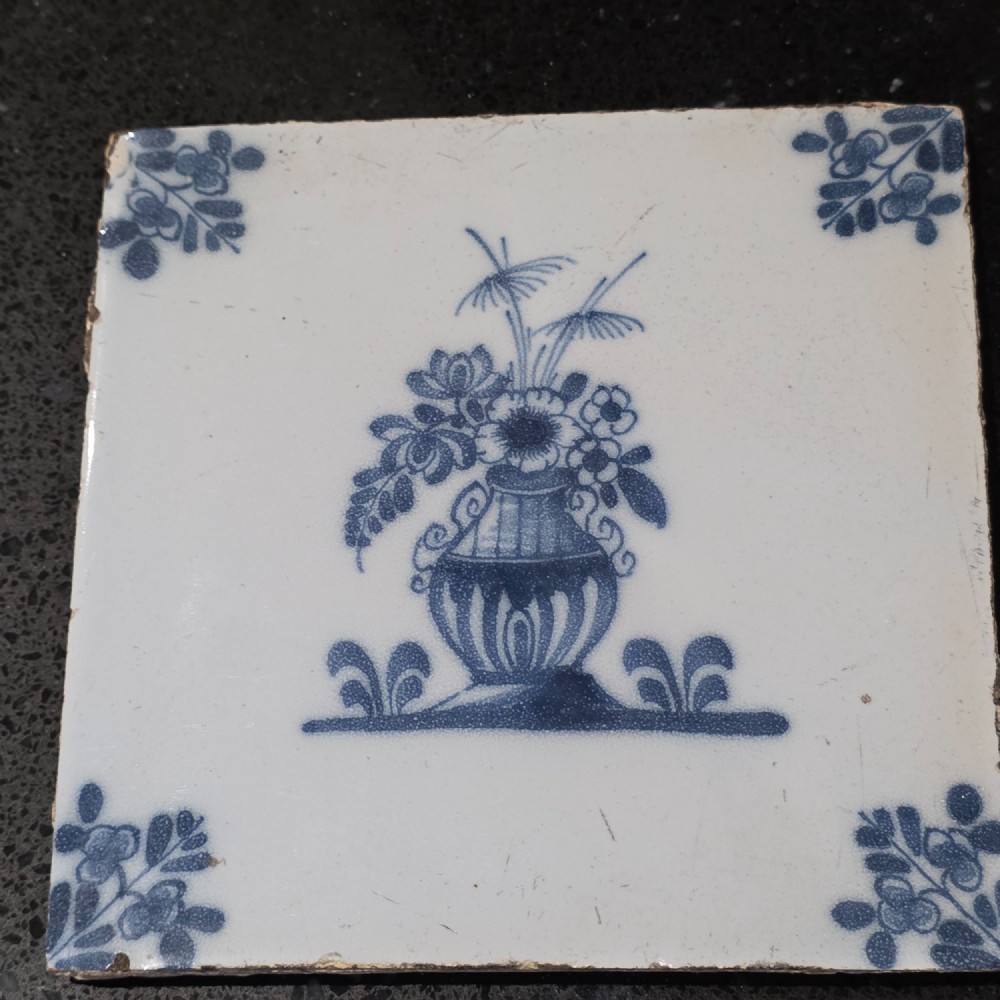 Delightful 18thc Bristol Pottery Tile 'Flowers in a vase' c1730 - 1760