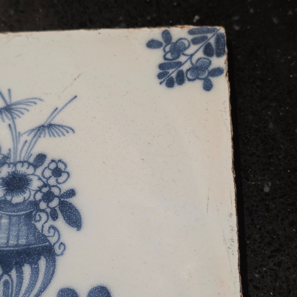 Delightful 18thc Bristol Pottery Tile 'Flowers in a vase' c1730 - 1760 View III