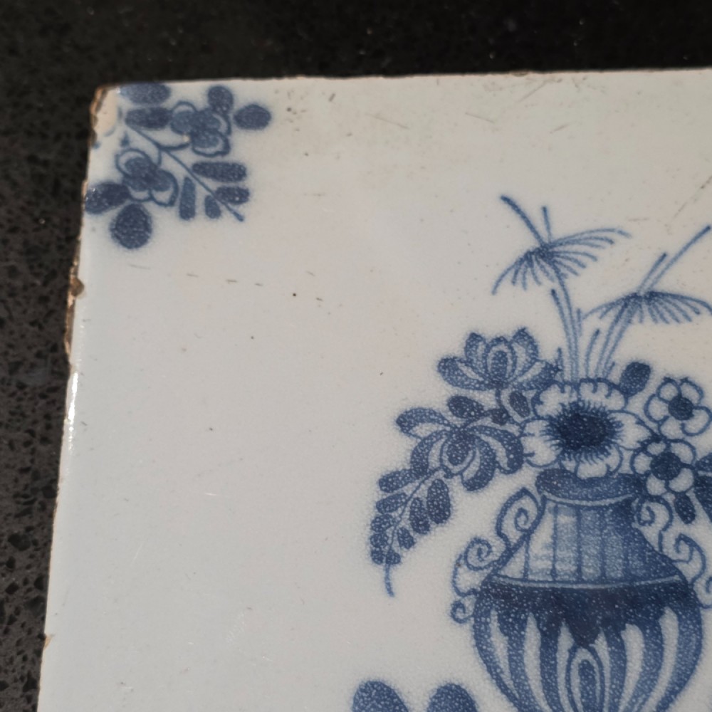 Delightful 18thc Bristol Pottery Tile 'Flowers in a vase' c1730 - 1760 View IV