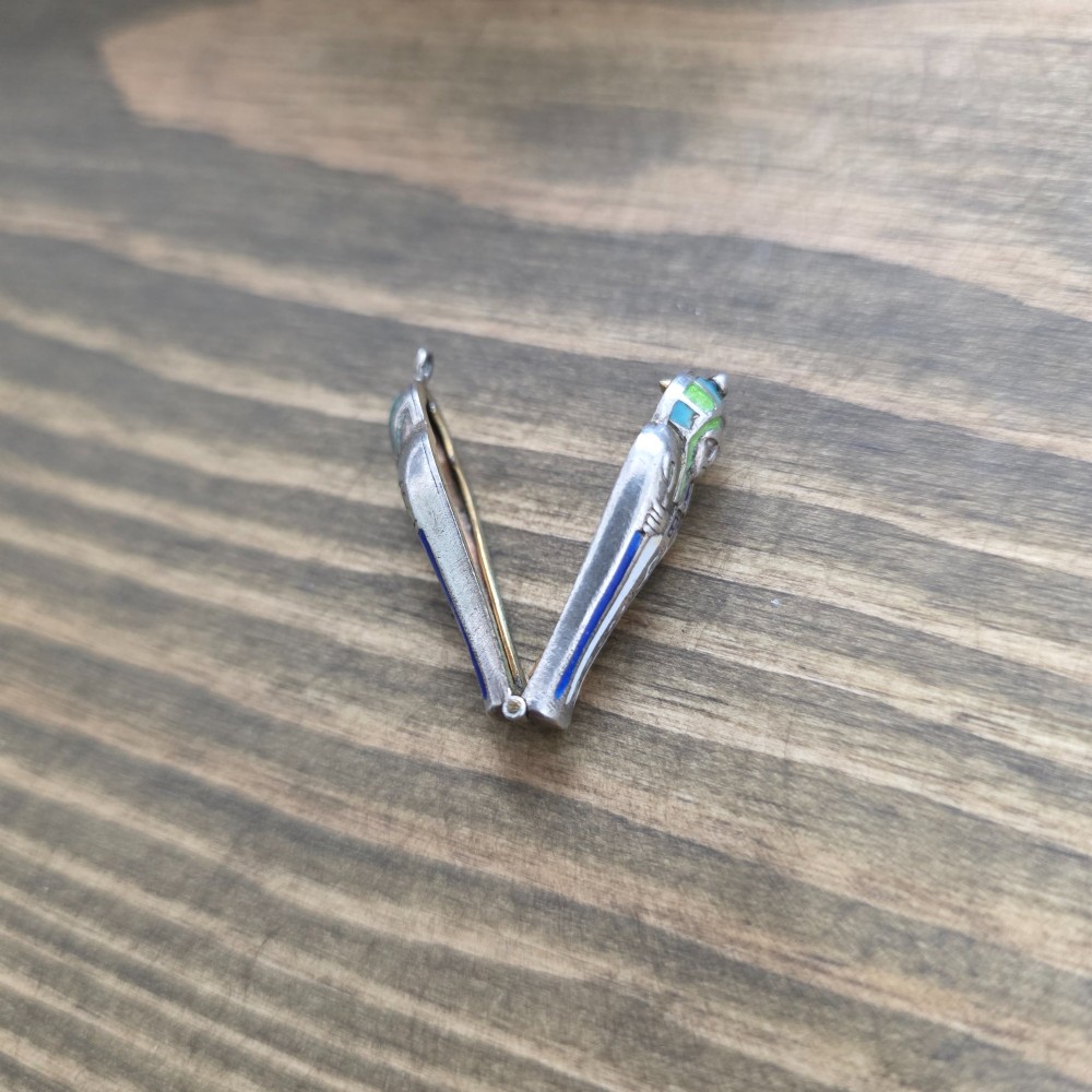 Antique Art Deco Silver Enamel Egyptian Revival Sarcophagus & Mummy Charm C1920S View V