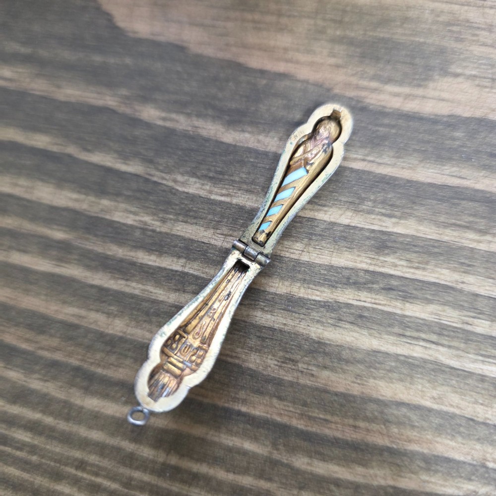 Antique Art Deco Silver Enamel Egyptian Revival Sarcophagus & Mummy Charm C1920S View VI