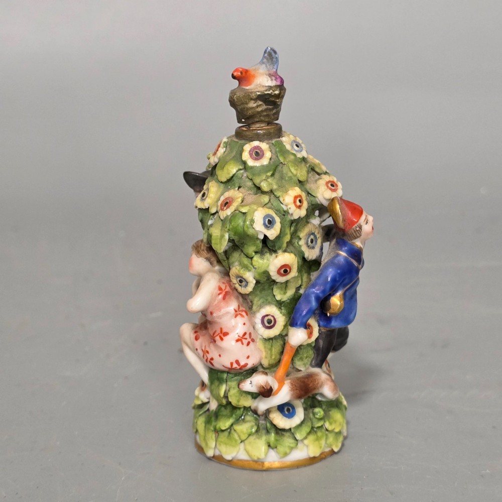 Antique German Porcelain Figural Scent Bottle & Stopper c.1850 – Chelsea Gold Anchor Style View II