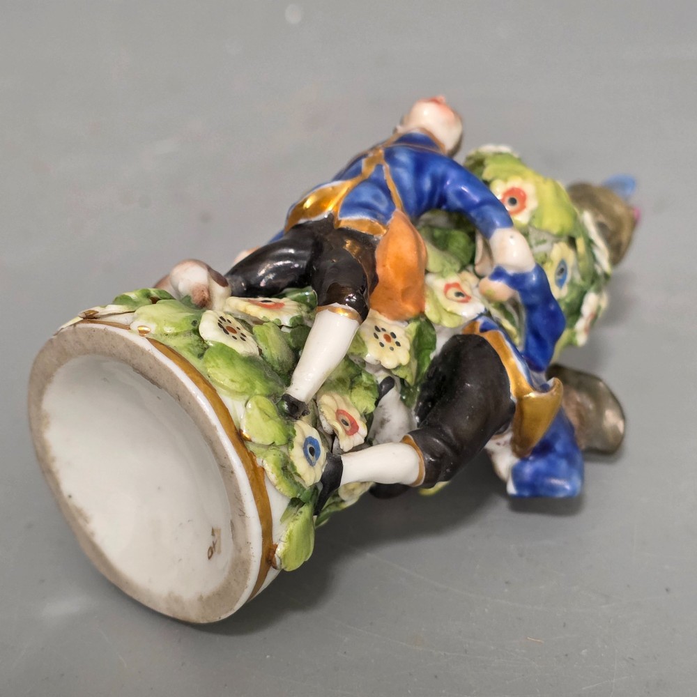 Antique German Porcelain Figural Scent Bottle & Stopper c.1850 – Chelsea Gold Anchor Style View III