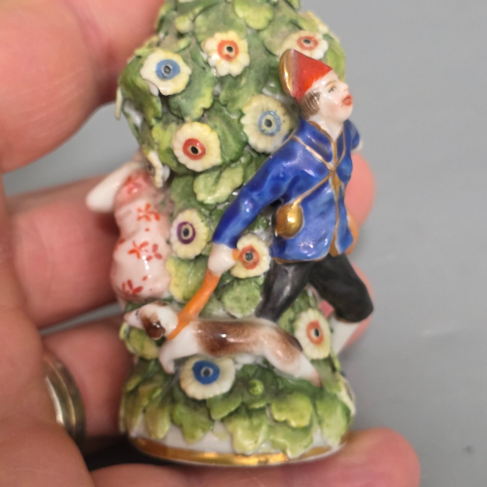 Antique German Porcelain Figural Scent Bottle & Stopper c.1850 – Chelsea Gold Anchor Style View IV