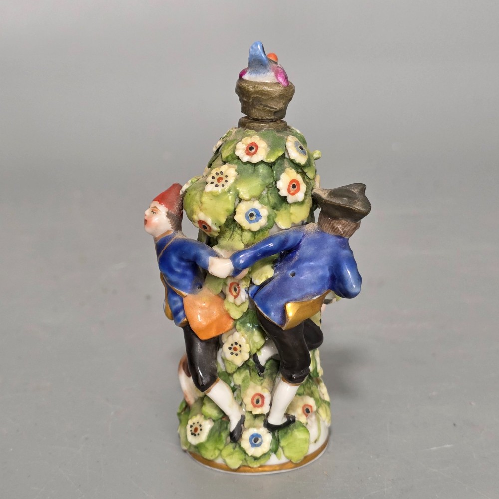 Antique German Porcelain Figural Scent Bottle & Stopper c.1850 – Chelsea Gold Anchor Style View VI