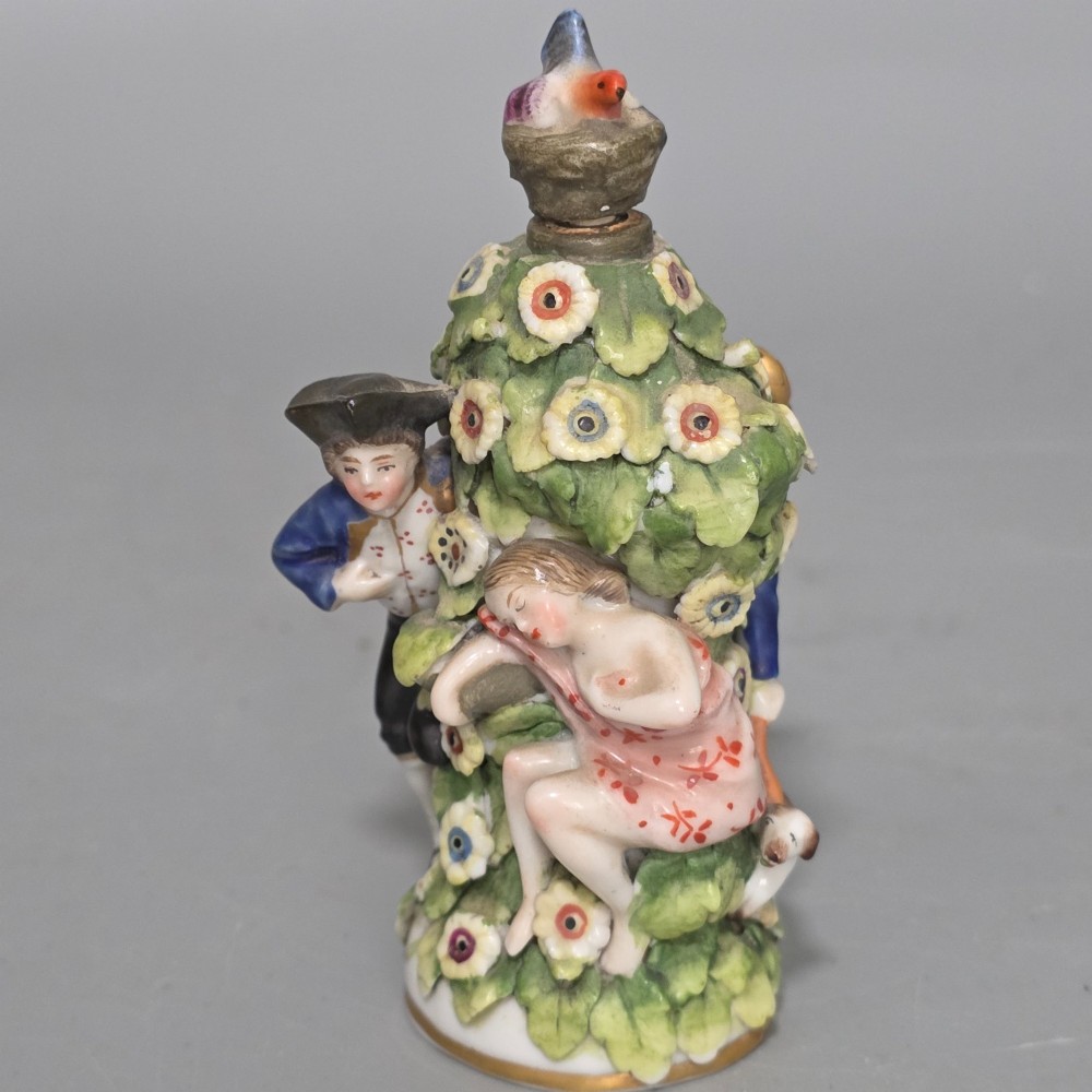 Antique German Porcelain Figural Scent Bottle & Stopper c.1850 – Chelsea Gold Anchor Style View VII