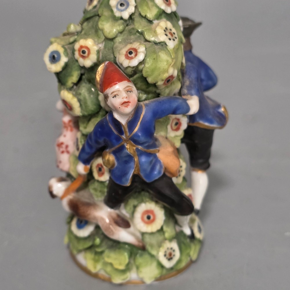 Antique German Porcelain Figural Scent Bottle & Stopper c.1850 – Chelsea Gold Anchor Style View VIII