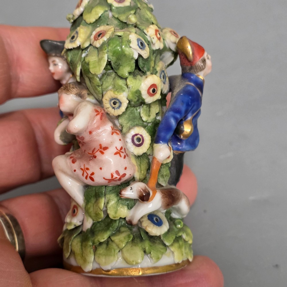 Antique German Porcelain Figural Scent Bottle & Stopper c.1850 – Chelsea Gold Anchor Style View XII