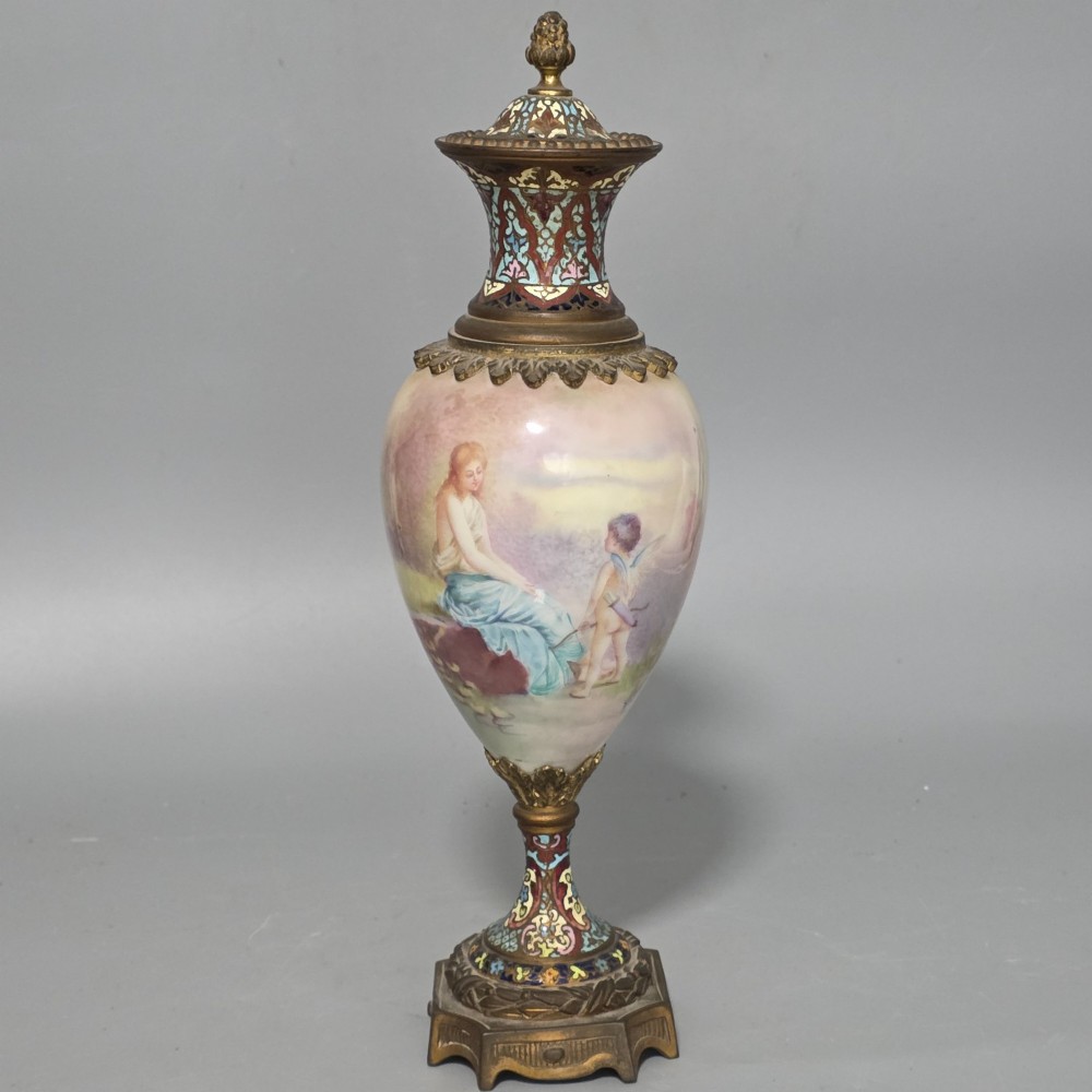 Antique French Painted Sevres Style Signed Porcelain Ormolu Vase Signed 'Max' 31cm