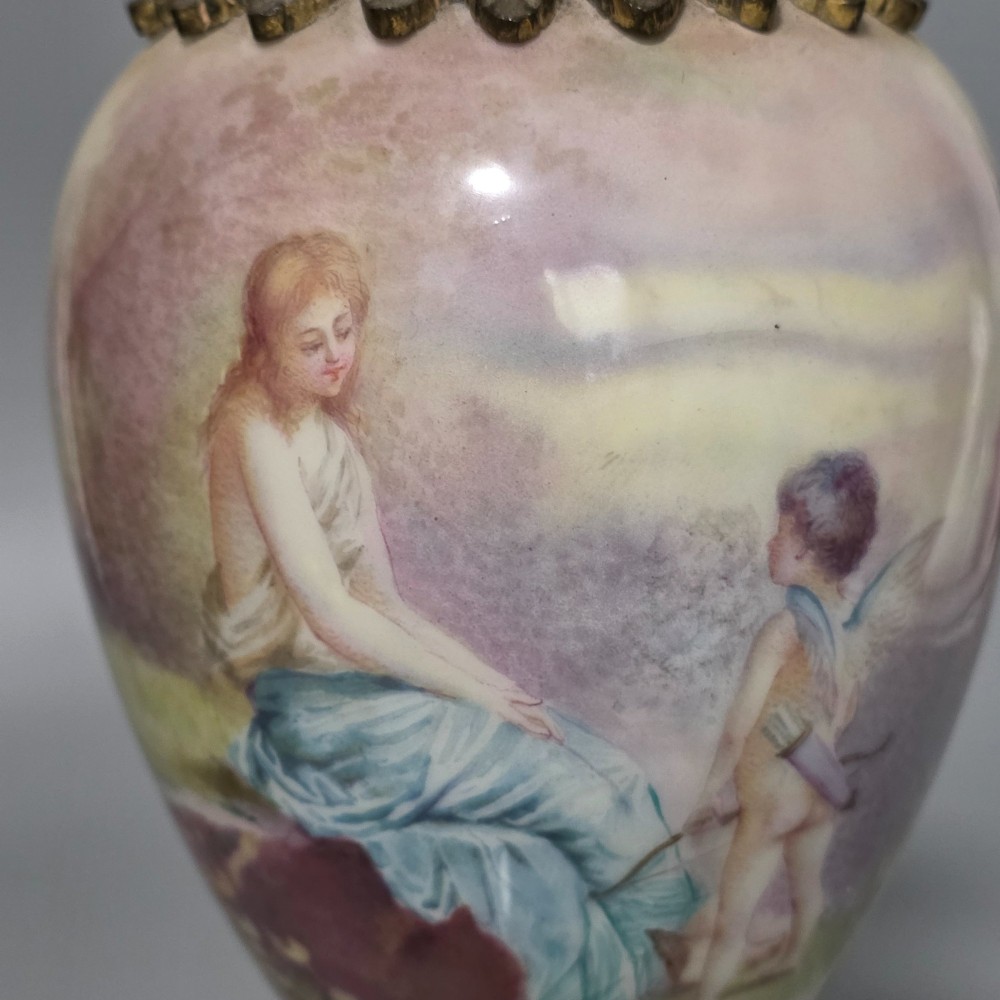 Antique French Painted Sevres Style Signed Porcelain Ormolu Vase Signed 'Max' 31cm View XI