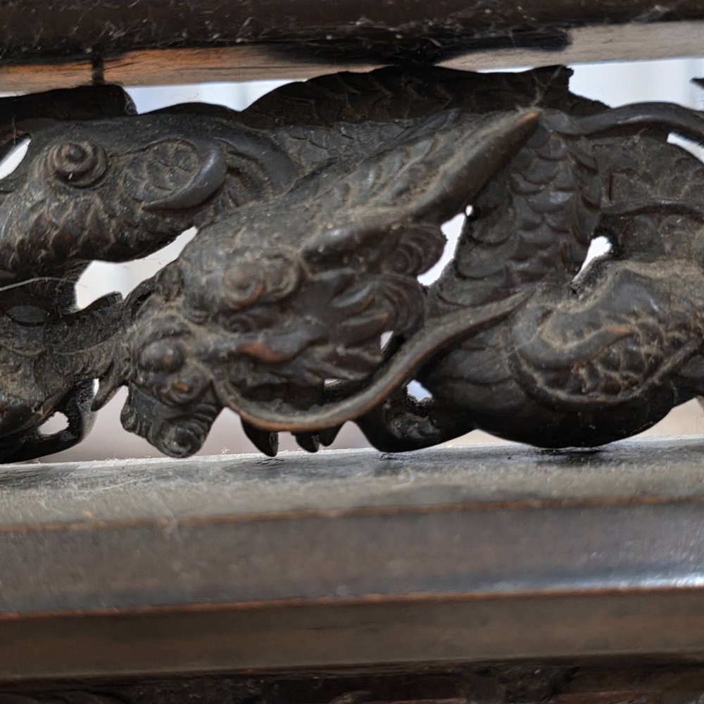 Exceptional Antique Chinese Carved Wooden Easel Frame – Dragon & Phoenix Decor 145cm View VI