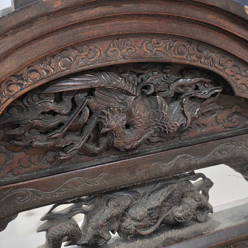 Exceptional Antique Chinese Carved Wooden Easel Frame – Dragon & Phoenix Decor 145cm View VII