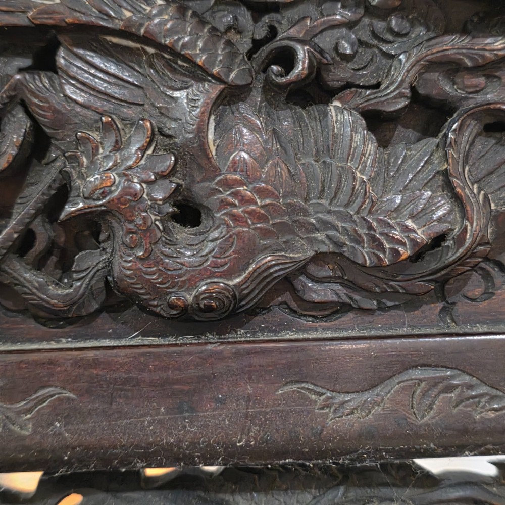 Exceptional Antique Chinese Carved Wooden Easel Frame – Dragon & Phoenix Decor 145cm View VIII