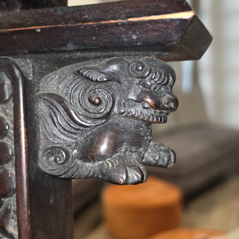 Exceptional Antique Chinese Carved Wooden Easel Frame – Dragon & Phoenix Decor 145cm View IX