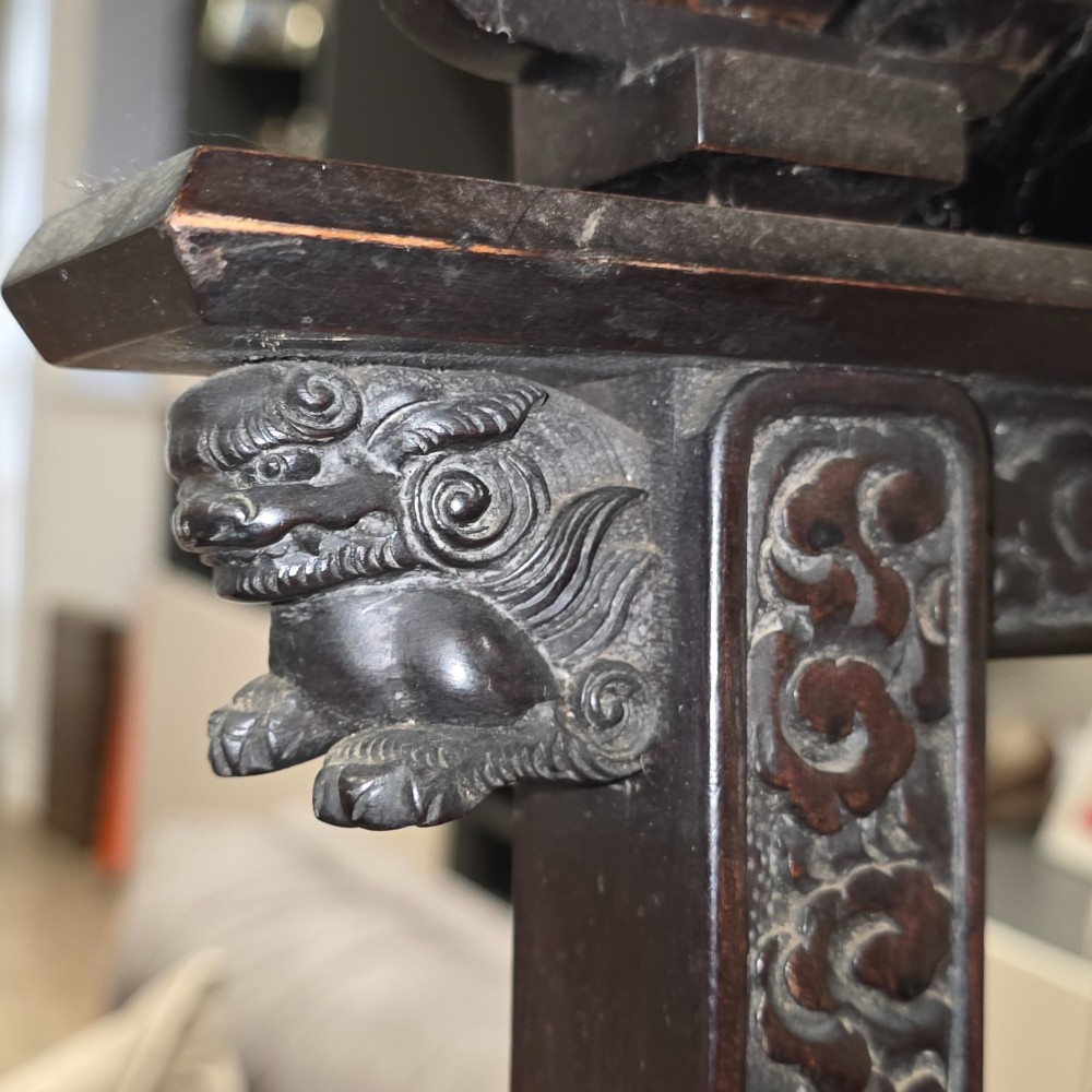 Exceptional Antique Chinese Carved Wooden Easel Frame – Dragon & Phoenix Decor 145cm View X