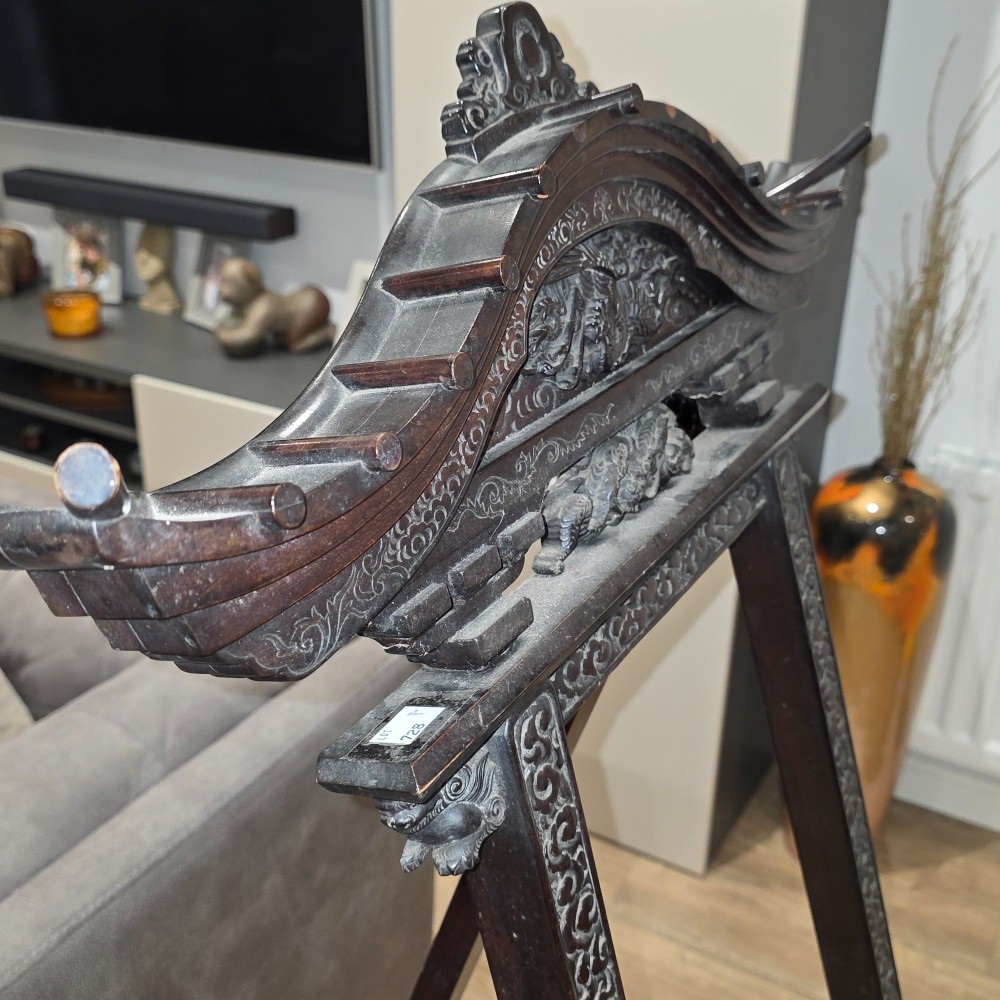 Exceptional Antique Chinese Carved Wooden Easel Frame – Dragon & Phoenix Decor 145cm View XIV