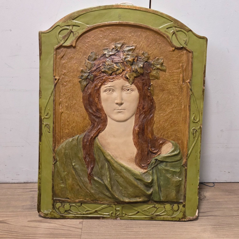 Fabulous Large (56cm) Ernst Wahliss Art Nouveau Ceramic Plaque of a young maiden