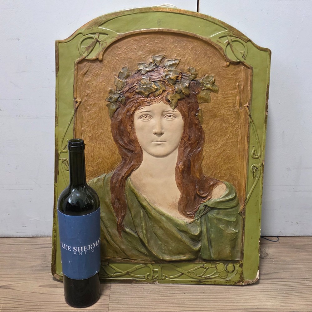 Fabulous Large (56cm) Ernst Wahliss Art Nouveau Ceramic Plaque of a young maiden View II
